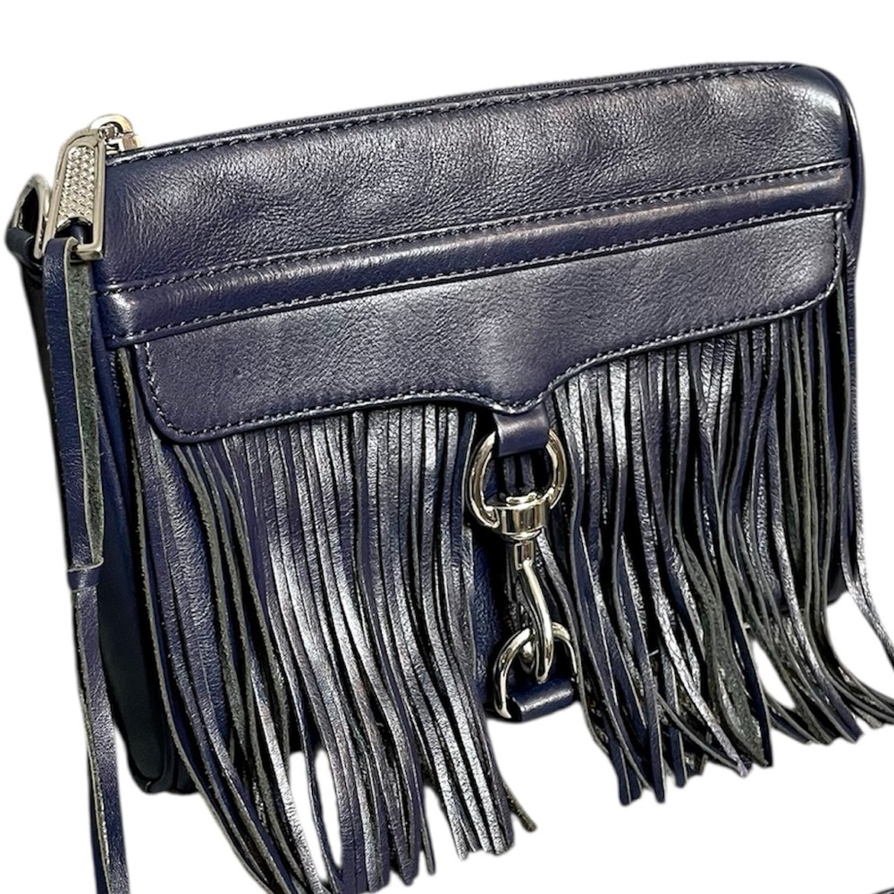 Rebecca Minkoff Deep Navy Convertible Fringe Crossbody Clutch Mini M.A.C. Bag - Picture 2 of 9